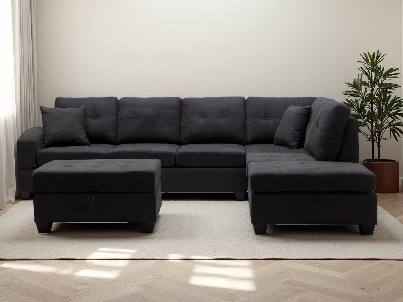 Snowden Sectional with drop-down tray and storage ottoman